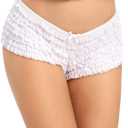 SHARICCA Womens Sexy Mesh Ruffle Panties Booty Boy Shorts Underwear (Small-Medium, White)