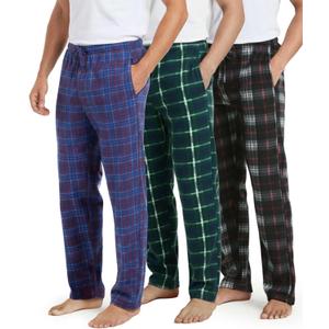 Real Essentials 3 Pack: Men's Fleece Pajama Pants, Loungewear Soft PJ Bottoms Sleepwear Pockets, Small