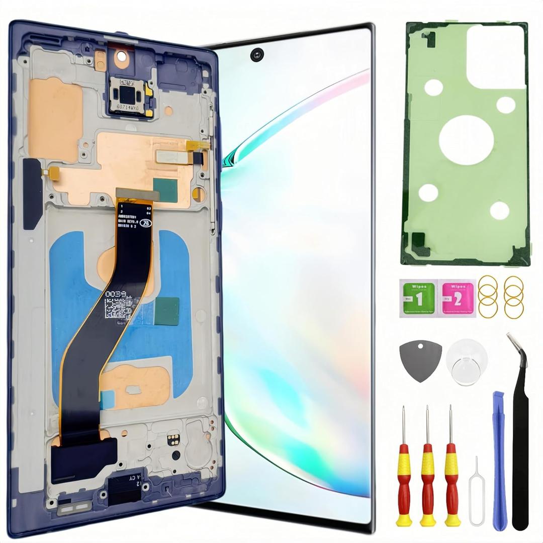 TFT Galaxy Note 10 Screen Replacement for Samsung Galaxy Note 10 LCD Screen Touch Digitizer Display Pantalla with Frame Toolkits N970U NO Fingerprint Black