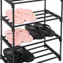 LNYZQUS Upgrade 4-Tier Small Shoe Rack, Metal Stackable Kids Shoe Shelf Storage Shoe Stand Organizer for Closet Entryway Hallway,Zapateras Organizer for Shoes(Black)