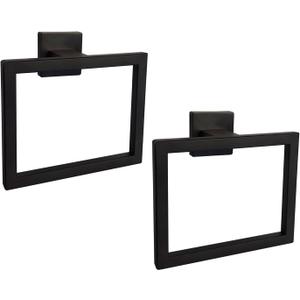 2 Pcs Square Towel Rings Black Hand Towel Holder Wall Mounted Hand Towel Rack Stainless Steel Kitchen Towel Holder Hand Towel Bar Bathroom Accessories for Towel Storage (Matte Black)