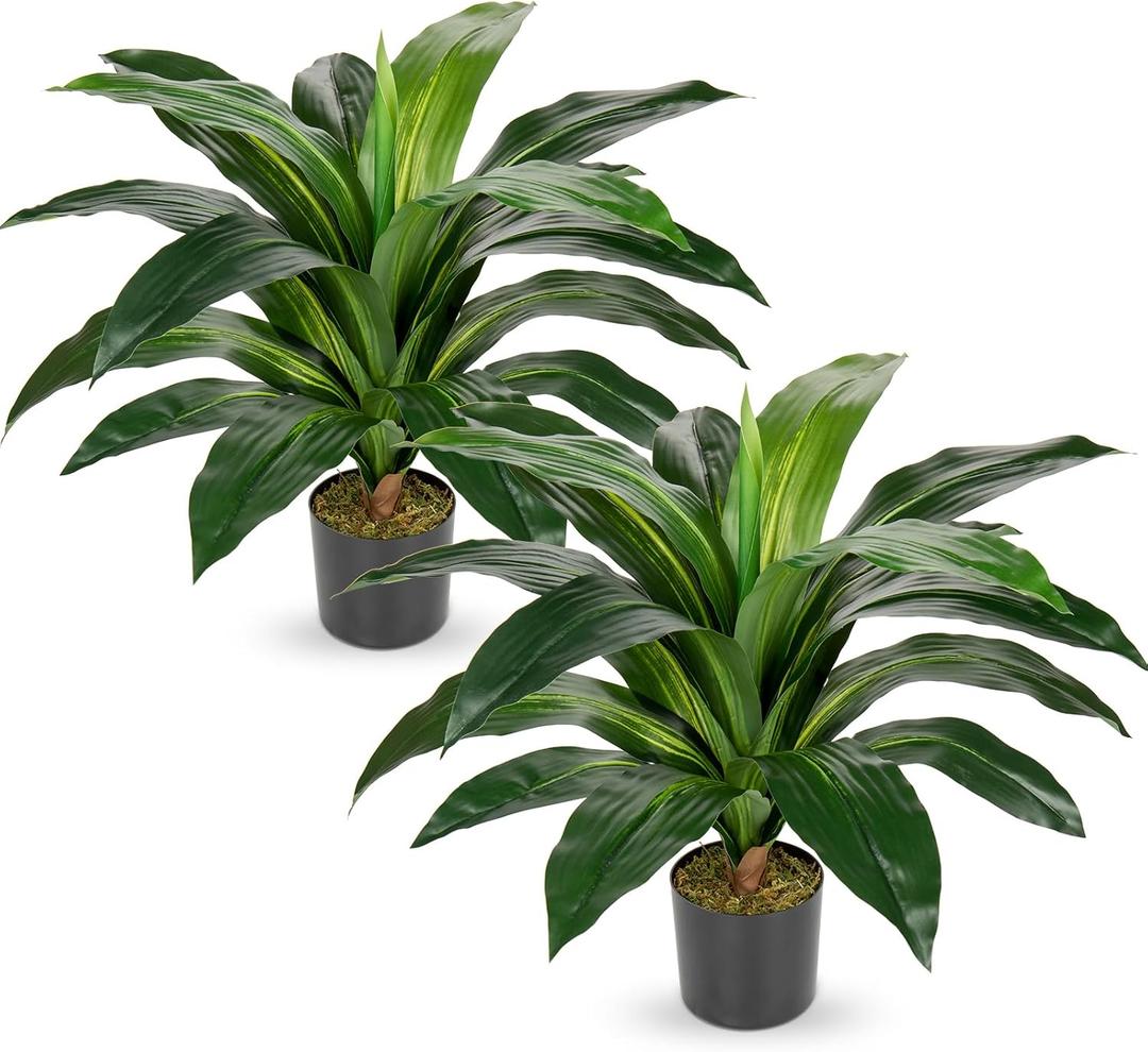 Dracaena Artificial Plants Large Fake Plant 22 Inches Tall Floor Plant Yucca Faux Potted Plant Tropical Silk Plants for Home Decor Indoor Living Room Bedroom Office Dcor, 2 Pack