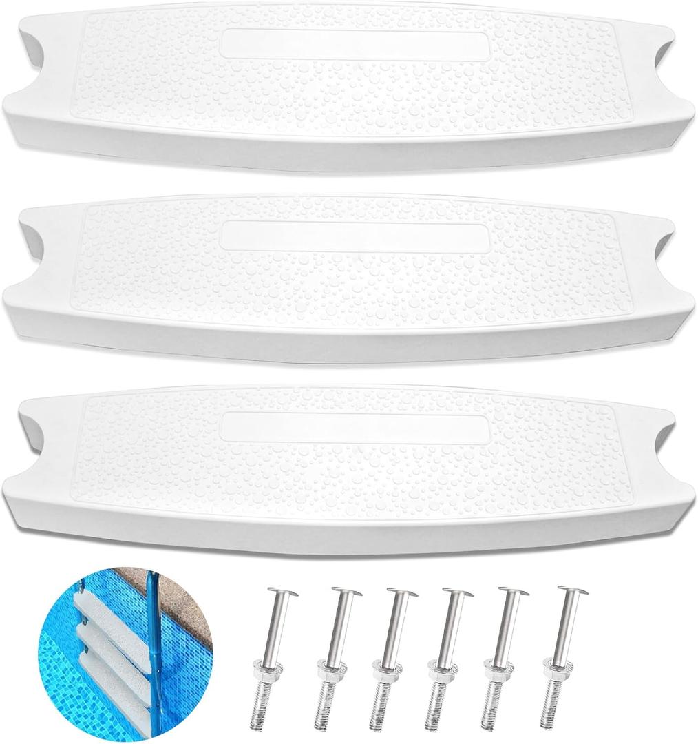 3PCS 18" Universal Pool Ladder Steps Replacement,Heavy-Duty Molded Plastic Swimming Pool Ladder Rung Step with 6PCS Stainless Steel Bolts,Fit for Most Above-Ground and In-Ground Pools,White