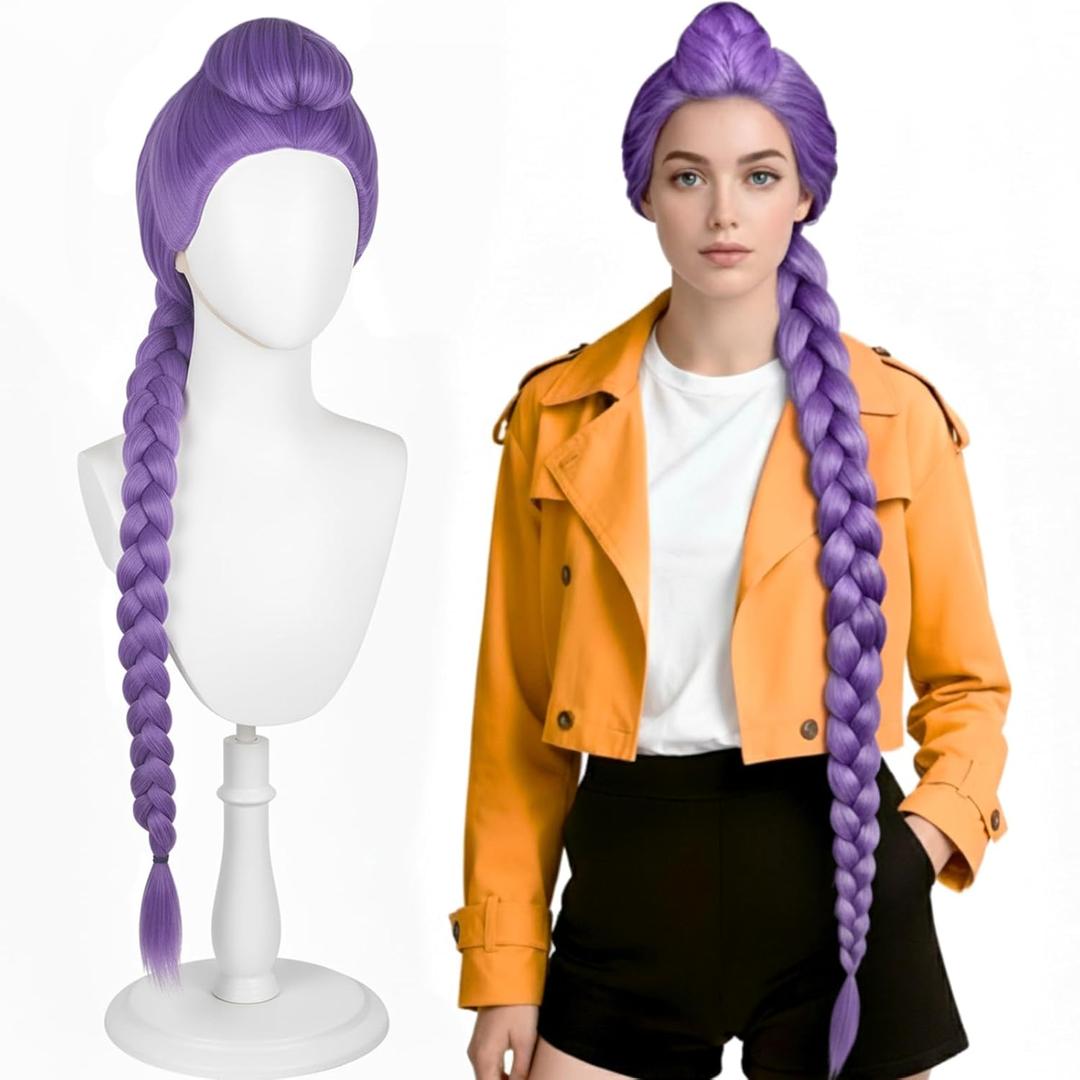 Aldult Long Cosplay Wig with Braid Ponytails, Anime Aldult Cosplay Costume for Women Halloween Party Costume (One Size, Purple) Aldult Long Cosplay Wig with Braid Ponytails, Anime Aldult Cosplay Costume for Women Halloween Party Costume (One Size, Purple)