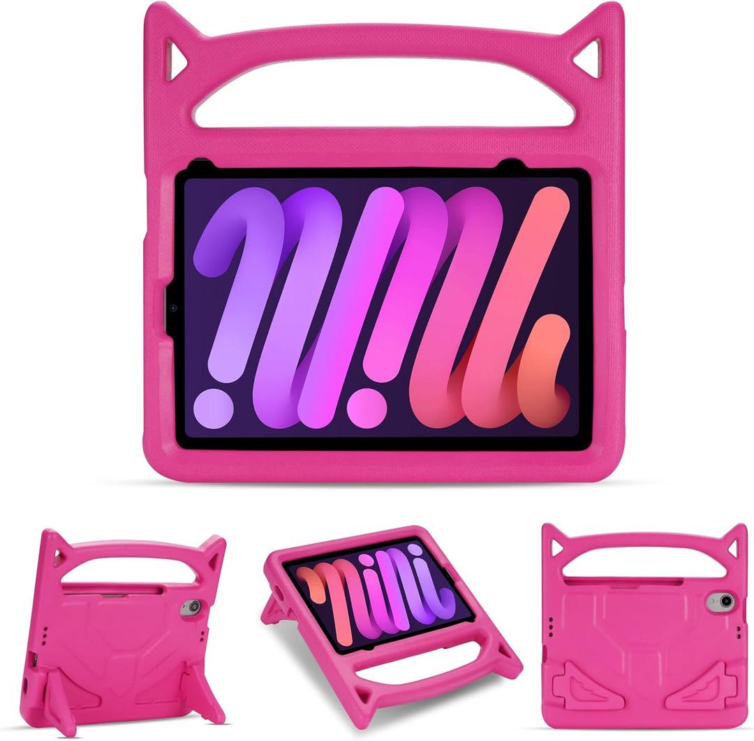 Kids Case for iPad mini 6 (8.3inch) 2021,iPad mini 7 (A17 Pro) 2024 Shockproof Cover with Handle,Build-in Kickstand&Pencil Holder for Kids,Pink