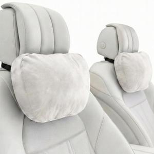 2PCS Car Pillow for Car Neck Pillow for Driving Seat Neck Support Soft Cushion Back Support Head-Rests for Vehicle Sleeping with Elastic Adjustment Strap (Beige, Head)