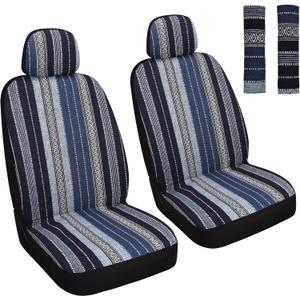 Baja Saddle Blanket Car Seat Covers Front Set with Seat Belt Pads, Washable Breathable Seat Covers for Cars, Universal Fit Interior Covers for Most Sedan Truck SUV, Airbag Compatible, Blue