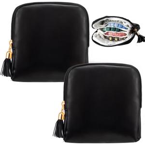 2 Pcs Small Travel Jewelry Case Bridesmaid Gift for Bachelorette Wedding Day, Mini Jewelry Pouch Organizer Bag with Zipper, Portable Waterproof Velvet Jewelries Bag for Rings, Necklaces (Black)