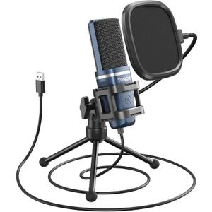 TONOR TC-777 Podcast Microphone, USB Computer Microphone, Cardioid Condenser PC Mic with Tripod Stand and Pop Filter for Podcasting, Streaming, Vocal Recording, Compatible with PC & Laptop, PS4/5