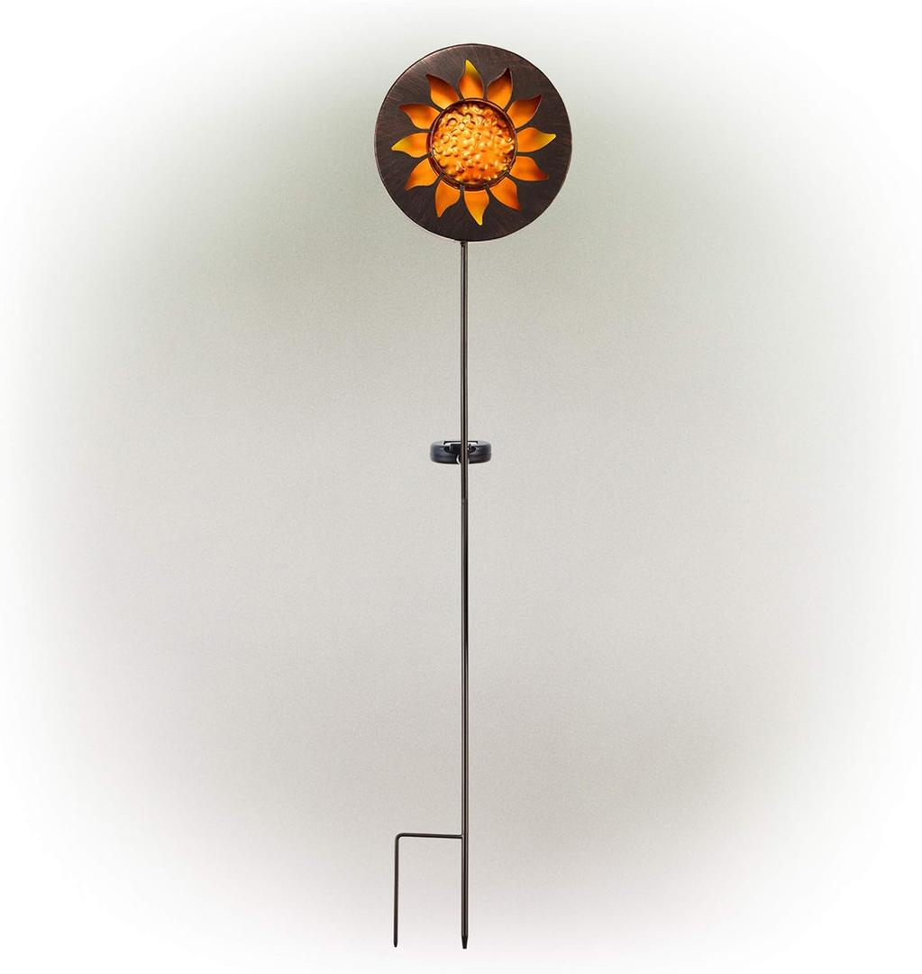 Alpine Corporation 40" Tall Outdoor Solar Powered Garden Stake Sunflower Design with LED Lights