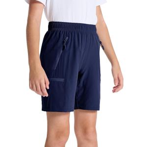 DEVOROPA Youth Boys Hiking Cargo Shorts Lightweight Quick Dry Athletic Running Workout Shorts Water Resistant Zip Pockets (M)