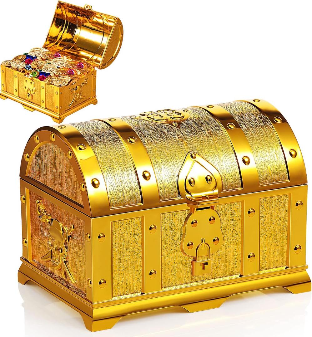 Pirate Treasure Chest 5.5 x 4.3 x 3.9 Inch Vintage Leprechaun Treasures Collection Box Gold Prize Box Plastic Treasure Chest Games Activities Amusements for Classroom Party Favors Props
