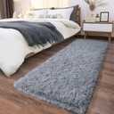 Soft Runner Rugs for Bedroom Hallways, 2x6 Grey Fluffy Shag Throw Area Rug Non Slip for Bedside Dorm, Long Shaggy Furry Carpet for Nursery Living Room