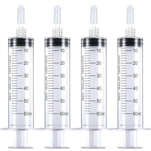 2 x 60mL Luer Lock Syringes Without Needle, Syringe for Liquid, Syringe for Science Labs, Feeding, Liquid Measurement, Pack of 4
