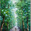 Alenoss Hand Painted Green Canvas Wall Art, Abstract Oil Painting on Canvas, Large Midsummer Forest Landscape Painting, 24x48 inches, Green, Vertical Wall Art for Living Room, Bedroom