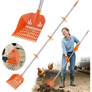 Chicken Poop Scooper with Rake - Lightweight Chicken Coop Scooper for Small Farm Animals - Sand Sifting Shovel with Adjustable Long Handle (38-67'') - Easy to Use for Women & Seniors