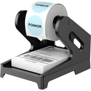 PONNOR Label Holder Thermal Label Holder for Rolls and Fanfold Labels Shipping Label Stand Desktop Printer Accessory Supplies for Home, Office (Black)