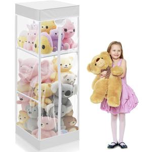 Colingmill 2tier Plush Toy Stuffed Animal Storage Organizer with Zippered Large Stuffed Toy Holder PVC Waterproof Dustproof Cover 47. 2 Inch Stuff Animal Organizer Holder for Nursery (White)