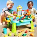 Pupu Pig Water Table Play Sink Toys for Toddlers, Kids Play Kitchen Sink with Running Water, 360 Electric Faucet, Floating Fishing Game, Sensory Water Table Toys for Boys Girls Summer Gifts