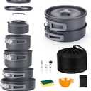 Alocs 17pcs Camping Cookware Set - Lightweight Camping Cookware Mess Kit for 2 - Portable Outdoor Cookware with Kettle - Camping Pots and Pans Set with Stainless Steel Cups Plates Forks Knives Spoons