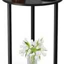 BITYODD Small Round Side Table, Black Round End Table with Storage, 2-Tier Modern Accent/Bedside Table for Living Room, Bedroom-Black