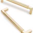 10 Pack 5 inch(128mm) Brushed Gold Cabinet Pulls Knurled Cabinet Handles Cupboard Handles Kitchen Cabinet Hardware for Cupboard Drawer Pulls