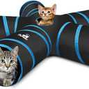 Pawaboo Cat Toys, Cat Tunnel Tube 5 Way Tunnels 25x53cm Extensible Collapsible Play Tent Interactive Toy Maze Cats House with Balls and Bells for Cats Kitten Kitty Rabbit Small Animal, Blue