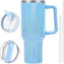 40 oz Tumbler with Handle and Flip Straw Lid, Vacuum Insulated Leak Proof Double Walled Stainless Steel Glitter Travel Mug Tumblers, Maintains Cold Ice and Heat for Hours(Blue)