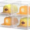 SCAVATA Hat Organizer Box, Stackable Clear Baseball Caps Holder Box Containers with Magnetic Door for Hats Snapback Cap Storag, Hat Rack Display Case, Holds 8 Hats Each (Clear, 4 Pack)