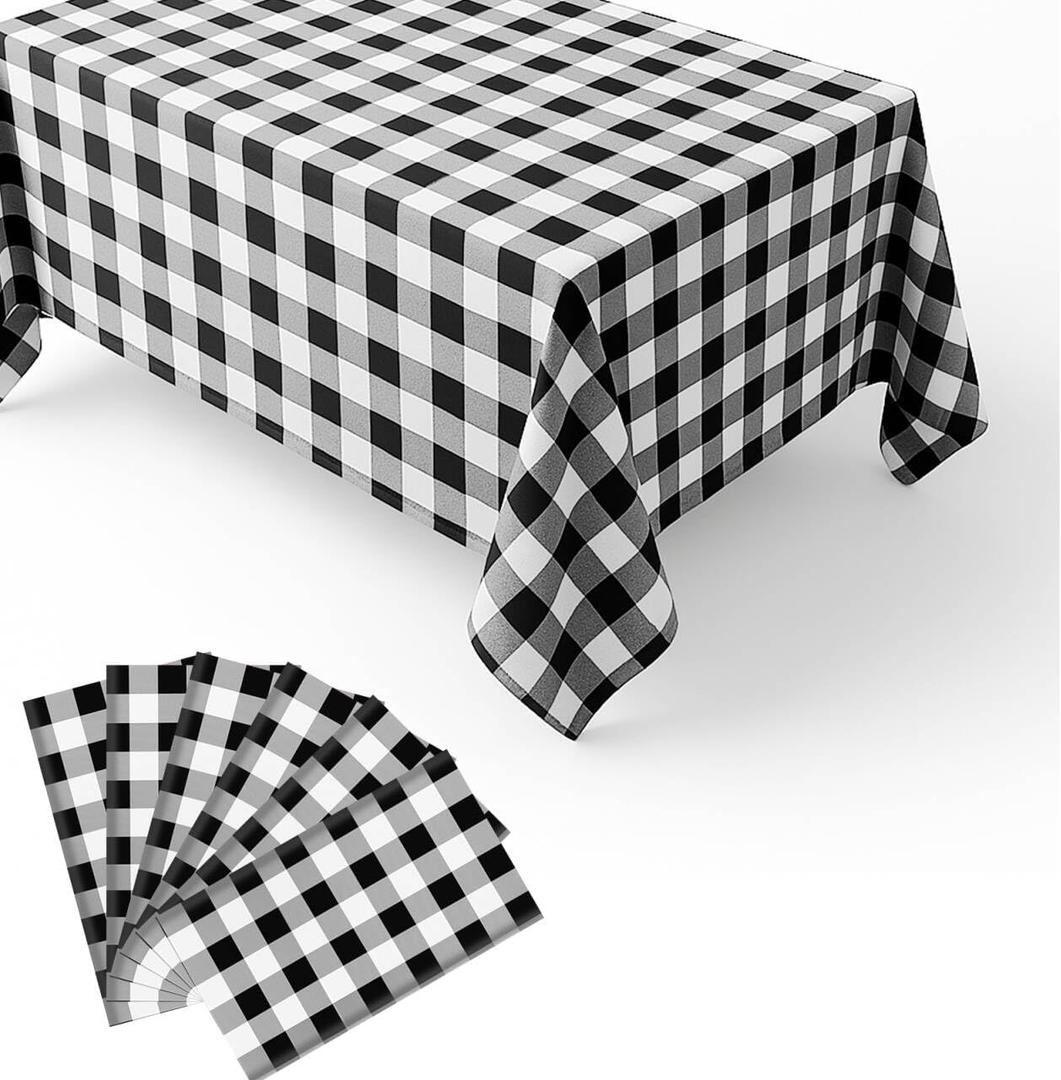 6 Packs Gingham Tablecloth Black and White Checkered Tablecloths 54 x 108 Inches Disposable Plastic Gingham Tablecovers Waterproof Rectangle Picnic Table Covers for Birthday Party Supplies
