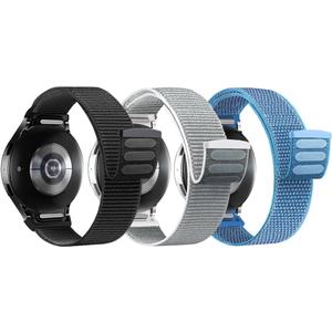 One Click No Gap Band Compatible with Samsung Galaxy Watch 7 6 5 4 Band 40mm 44mm, Galaxy Watch 6 Bands 47mm 43mm 42mm 46mm/Watch 5 Pro 45mm Band, 20mm Soft Nylon Sport Strap for Women Men (Black-SeaBlue-SeaShell)
