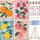xcemhil 4 Pack Paint by Numbers for Adults with Wooden Framed, Adult Paint by Numbers Kit Fruit, Paint by Number Kits for Adults for Beginner with Wooden Easel for Gift Home Wall Decor 8x12 Inch