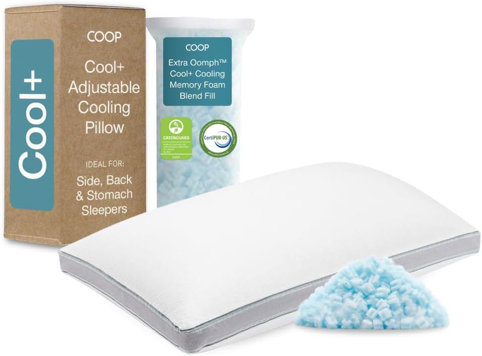 Coop Home Goods Cool+ Adjustable Pillow, Queen Size Plus Shaped Memory Foam Pillows with Cooling Gel, Back, Stomach or Side Sleeper, Neck Support for Sleeping, CertiPUR-US/GREENGUARD Gold (Classic)