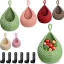 Honeydak 6 Pack Boho Hanging Wall Baskets for Kitchen, Teardrop Hanging Fruit Vegetable Basket with 6 Hooks, Cute Onion Storage Net for Camper, Bathroom, Entryway, Nursery, 6 SizeColorful)