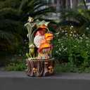 Kalona Gnome Outdoor Waterfall Fountain with LED Lights, Resin Tree Stump Waterfall Fountain for Patio Balcony Yard, 21" Tall Garden Water Feature 25007