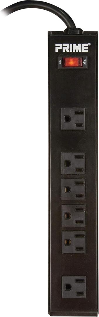 Prime Wire & Cable PB801120 6-Outlet Metal Power Strip with 14-3 SJT 10-Feet Cord,Black