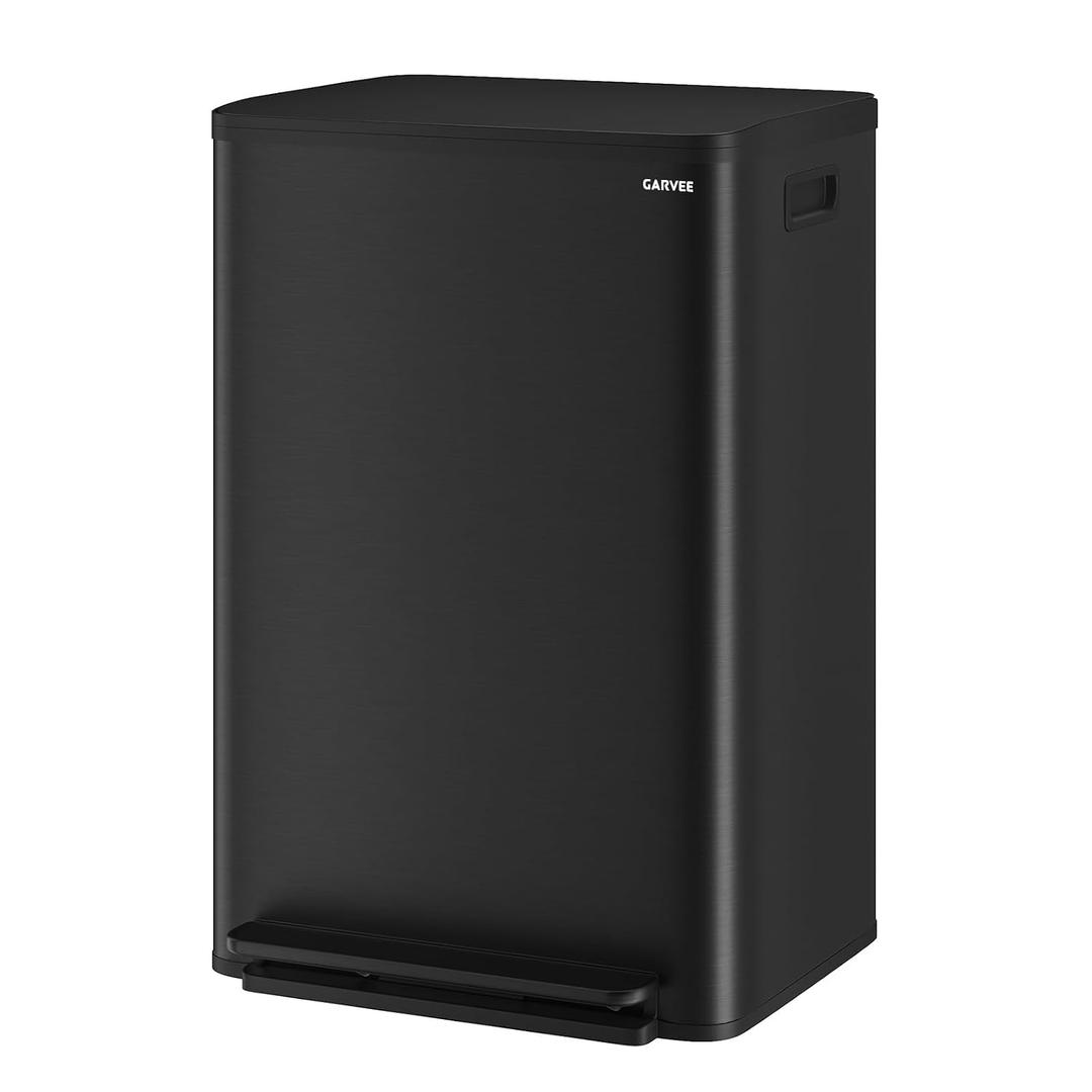 13 Gallon Trash Can Kitchen Garbage Bin with Removable Inner Buckets 50L Stainless Steel Step-on Metal Large Waste Cans with Soft Close Lid Black