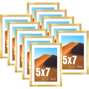 LaVie Home 5 x 7 Picture Frame Gold Set of 10, Display 4x6 with Mat or 5 x 7 Without Mat Picture, Photo Frame Collage for Wall Gallery or Table Deco, Hanging or Tabletop Display