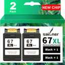 SAILNER 67XL Black High-Yield Ink Cartridge Replacement for HP Ink 67 67XL HP Printer Ink Compatible with DeskJet 2855e Ink Cartridges Deskjet 4155e 2755e 4155 2700 2700e Envy 6055 Printer 67(2 Pack)