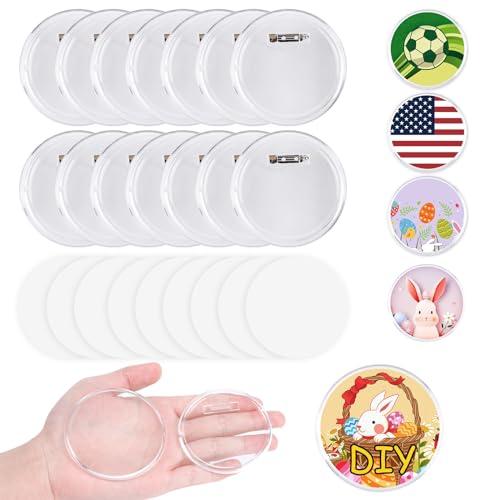 Happizza 25pcs Acrylic Clear Button Pins,2.76 Inch Custom Pin Badges, DIY Blank Buttons Pins, Round Photo Buttons Personalized Button Making kit for Craft