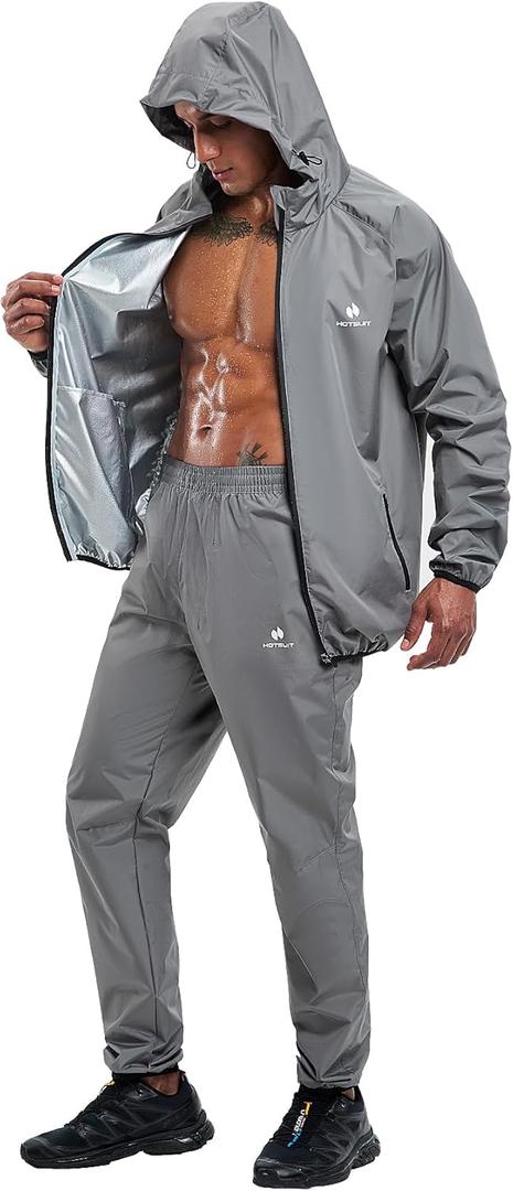HOTSUIT Sauna Suit for Men Weight Loss Sweat Suit Boxing Exercise Sweat Sauna Jacket Pants (X-Large, Dark Grey)