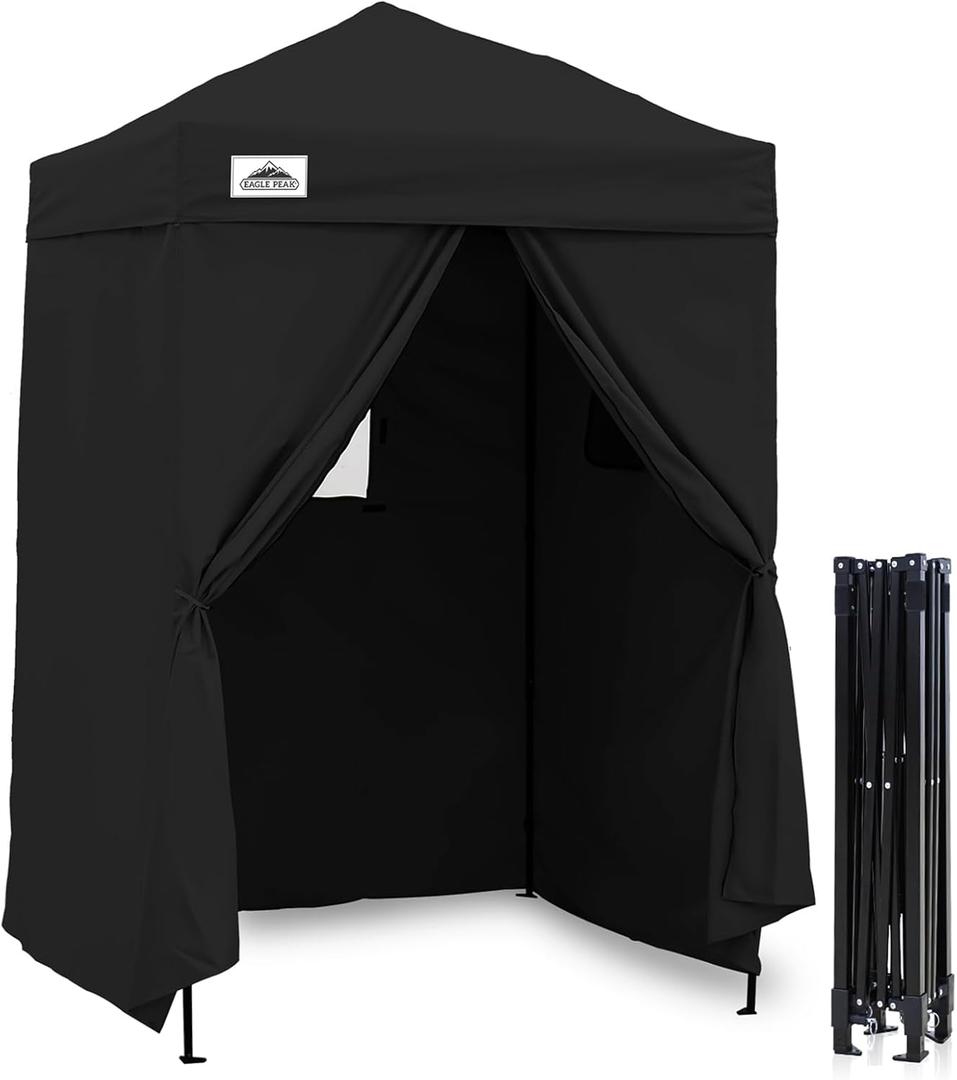 EAGLE PEAK Flex Ultra Compact 5x5 Pop-up Canopy, Sun Shelter, Changing Room, Portable Privacy Canopy Cabana for Pool, Fashion Photoshoots, or Camping, Black