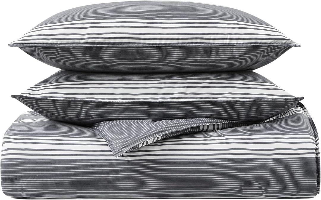 Nautica - Twin/Twin XL Comforter Set, Soft & Reversible Cotton Bed Set for Year Round Comfort, 2 Piece Striped Bedding with Matching Pillowcase (Craver Grey)