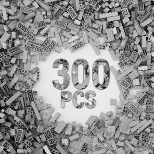 300Pcs Building Brick Bulk, Light Gray Bulk Bricks with 5 Sizes, Compatible with Lego and Parts and Pieces, Creative Halloween Christmas Building Block Toys for Boys Girls Ages 6 7 8 9 10 Years Old