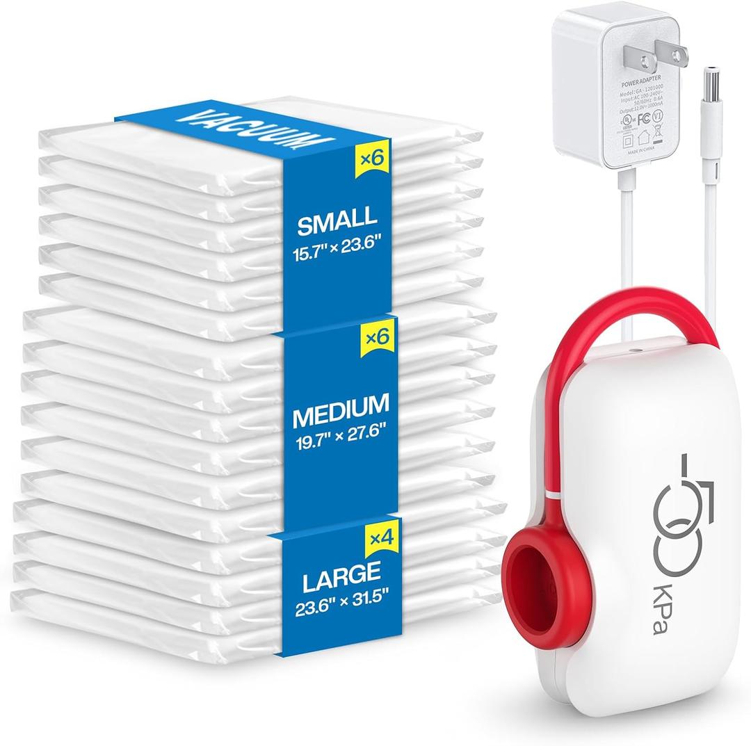 16 Pack Travel Vacuum Storage Bags with High Pressure Electric Pump - Vacuum Seal Compression Bags for Clothing, Luggage & Suitcase Space Saving