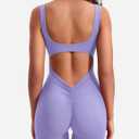 YEOREO One Piece Workout Jumpsuits for Women Backless Tummy Control Sleeveless Jumpsuits Lizvette V Back Scrunch Yoga Romper (Purple, L)