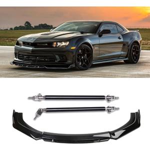 4PCS Universal Car Front Bumper Lip Body Kit Splitter Spoiler Diffuser Protector with Adjustable 8"-11" Support Splitter Rods - Gloss Black,Black Tongue