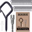 35 PCS Eye Screw Hooks for Hanging Heavy Duty with Safety Buckle.Metal Ceiling Hooks for Hanging Plants,Cup,Wind Chime,Bird Feeders,Christmas String Lights at Indoor&Outdoor,2.36 Inches Black