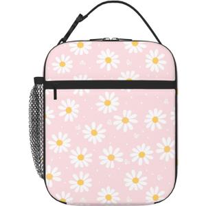 2 x Pink Daisy Flower Insulated Lunch Bag,Kids Lunch Box for Girls Boys Teens