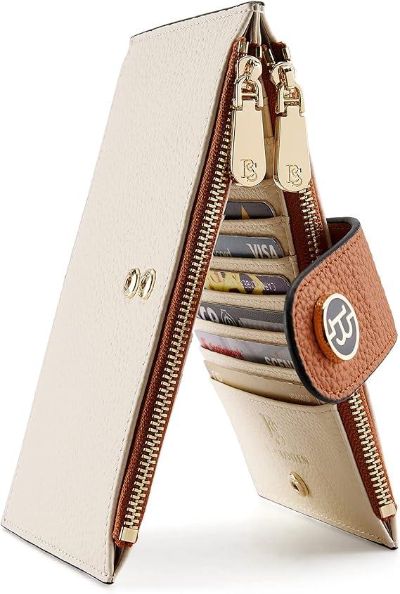 BOSTANTEN Leather Wallets for Women Large RFID Blocking Slim Bifold Purse Card Holder with Zipper Pocket